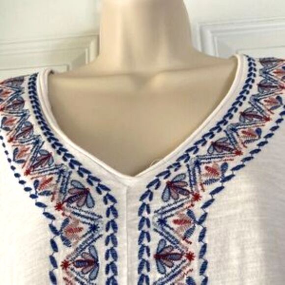 KNOX ROSE White V Neck Embroidered Boho Bohemian Short Sleeve Top Womens XL - Picture 3 of 11